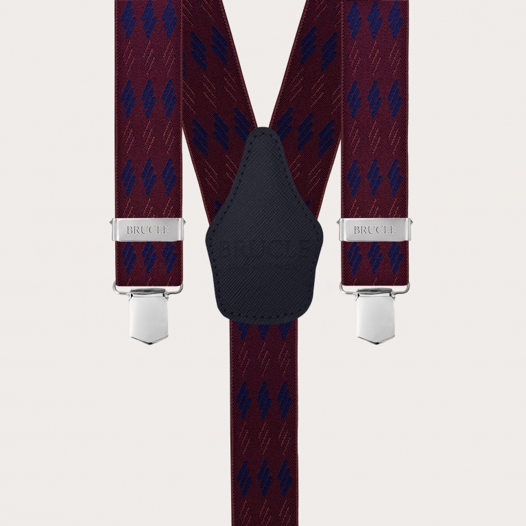 Bretelle larghe unisex fantasia a righe bordeaux e blu