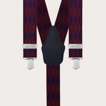 Bretelle larghe unisex fantasia a righe bordeaux e blu