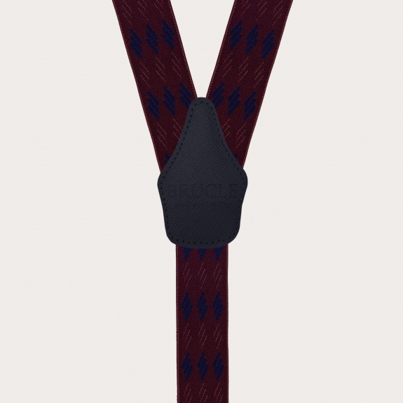 Bretelles larges unisexes à motif rayé bordeaux et bleu
