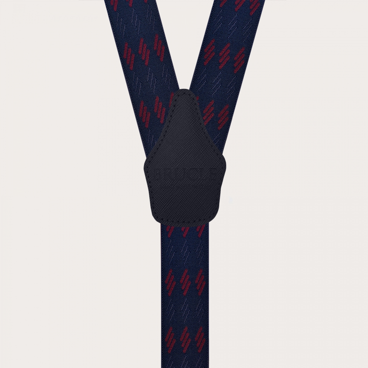 Men's blue suspenders with burgundy stripes for buttons or nickel-free clips