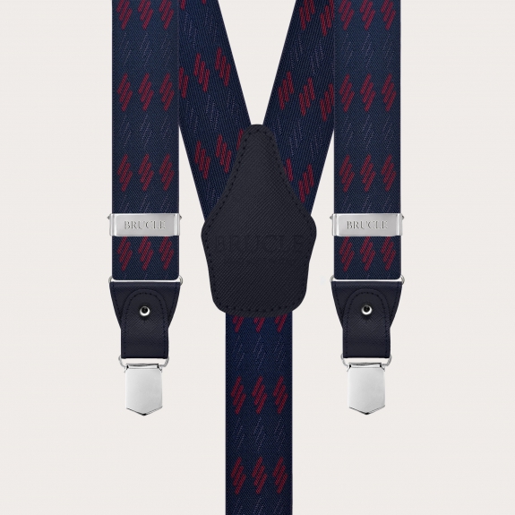 Bretelle uomo blu a righe bordeaux per bottoni o clip nichel free