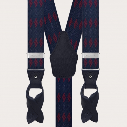 Bretelle uomo blu a righe bordeaux per bottoni o clip nichel free