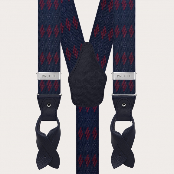 Bretelle uomo blu a righe bordeaux per bottoni o clip nichel free