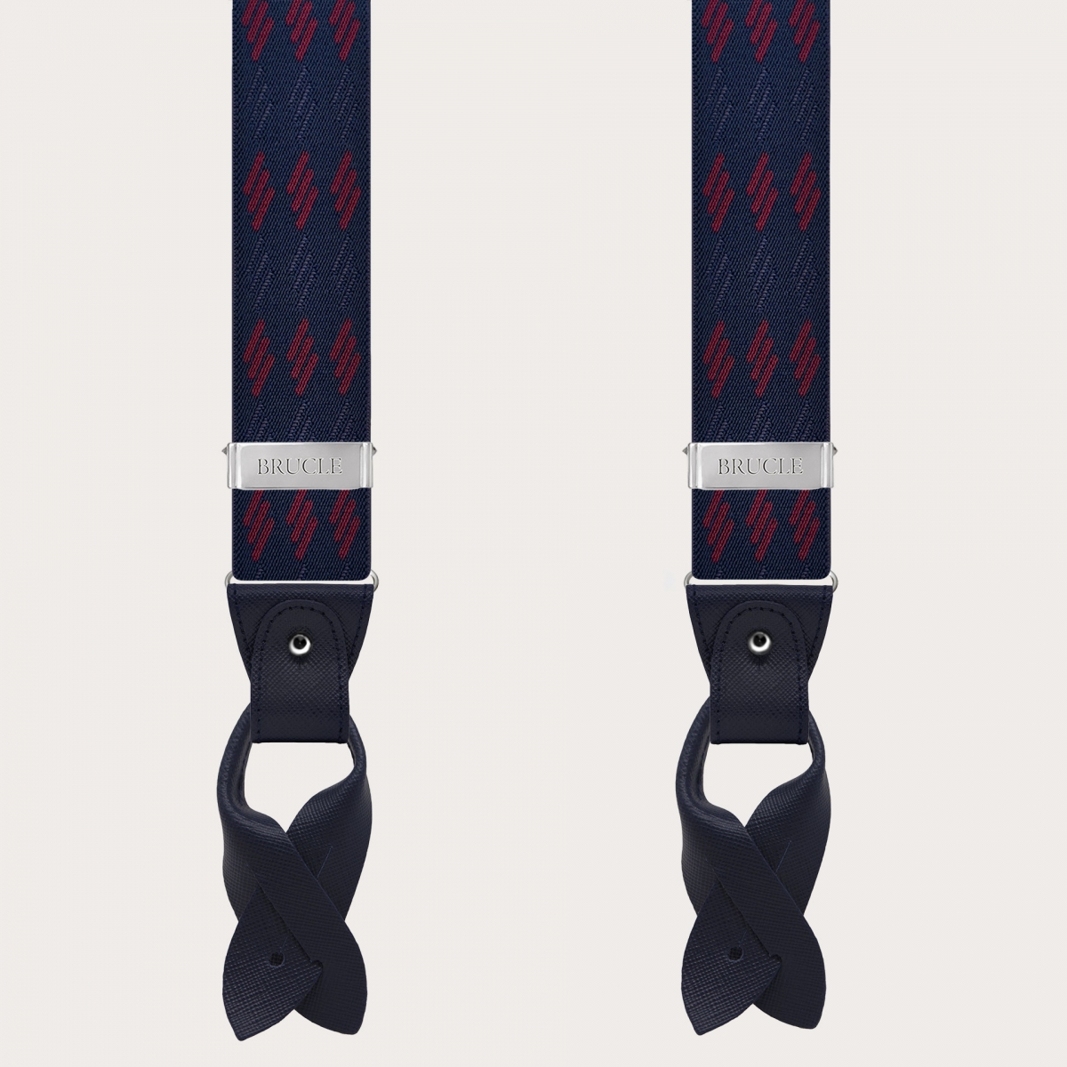 Bretelle uomo blu a righe bordeaux per bottoni o clip nichel free