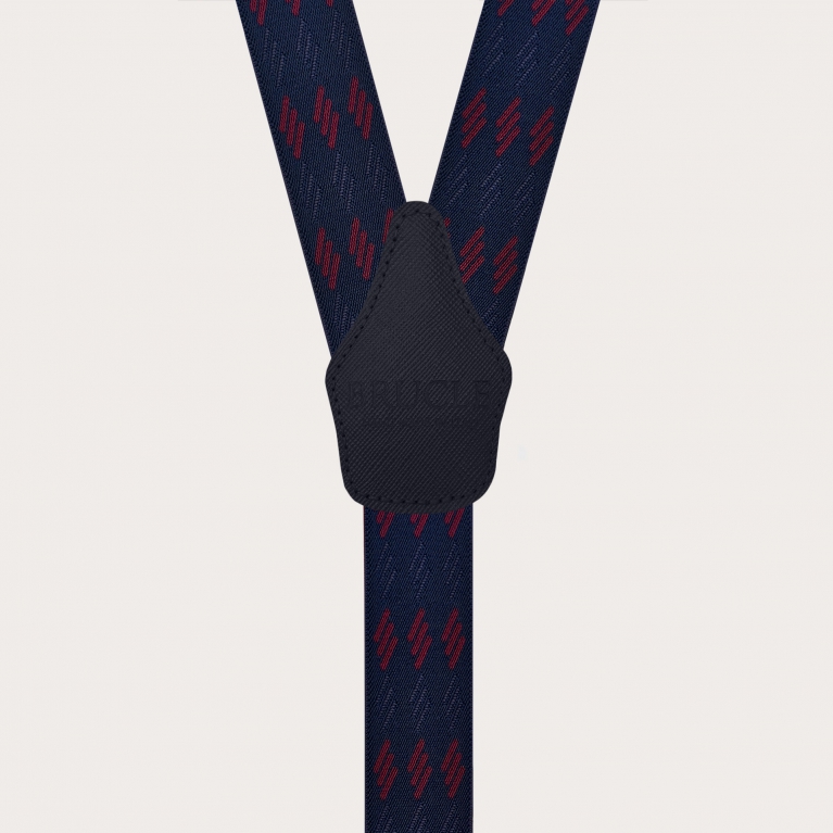 Breite blaue Hosenträger mit Bordeaux gestreiftem Muster, nur Clips