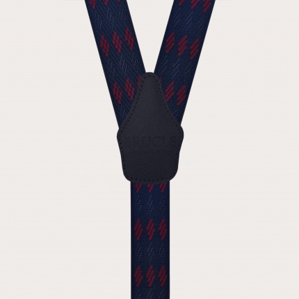 Breite blaue Hosenträger mit Bordeaux gestreiftem Muster, nur Clips