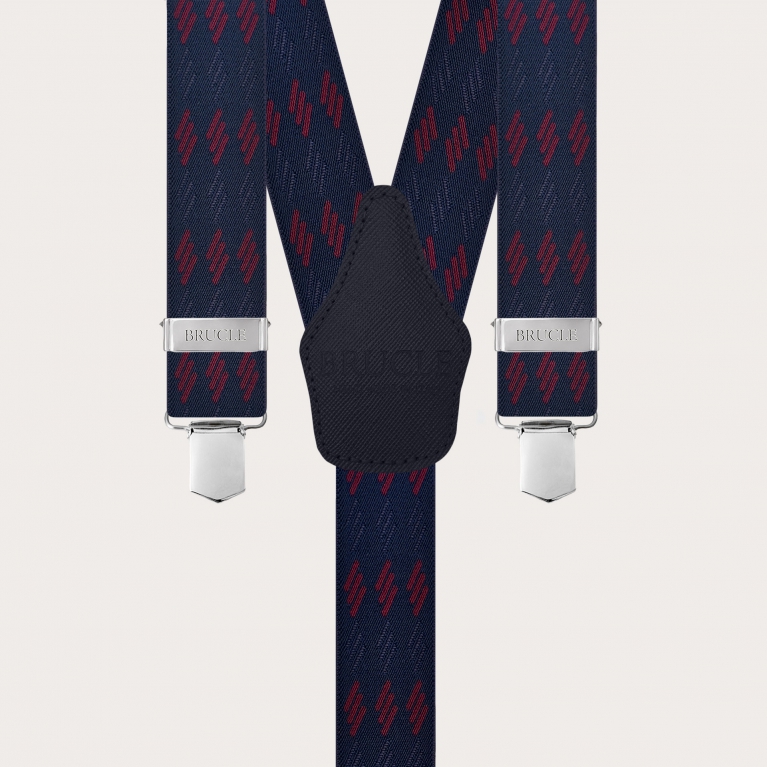 Bretelles larges bleues à motif à rayures bordeaux, uniquement des clips