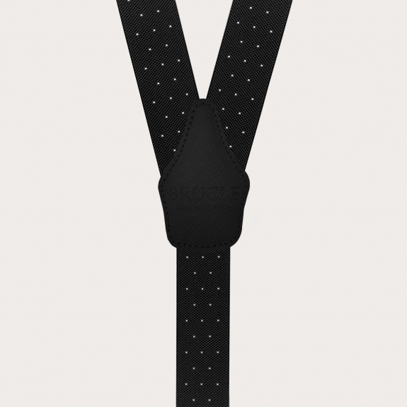 Double-use black polka-dot suspenders with buttons and nickel-free clips