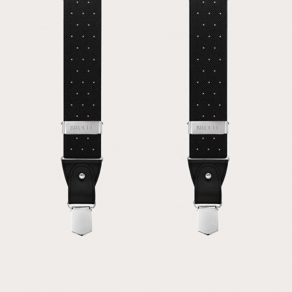 Double-use black polka-dot suspenders with buttons and nickel-free clips