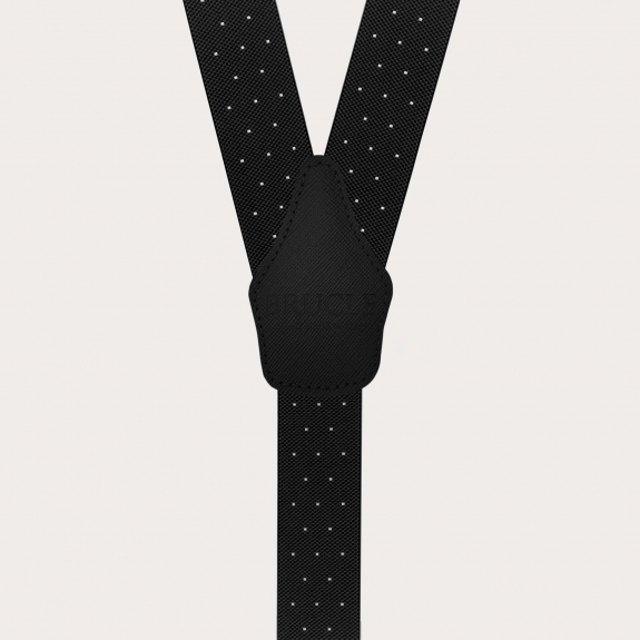 Unisex black polka-dot elastic suspenders with clips