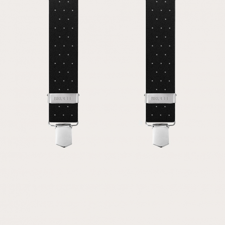 Tirantes unisex negros de lunares elásticos con clips