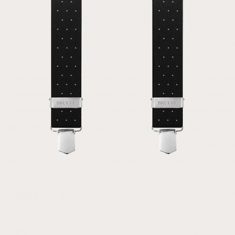 Unisex black polka-dot elastic suspenders with clips