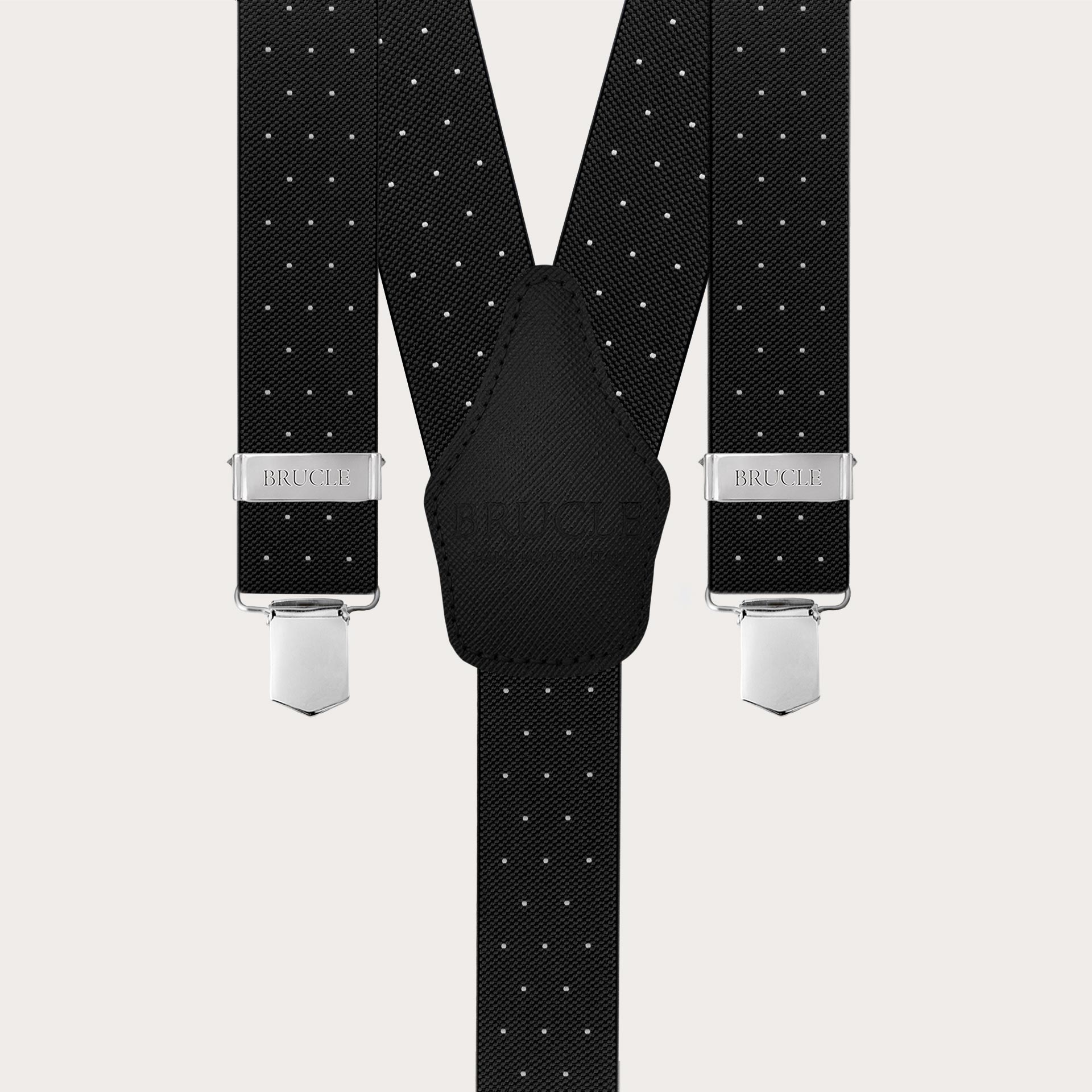 Bretelle nere a pois unisex elastiche con clip