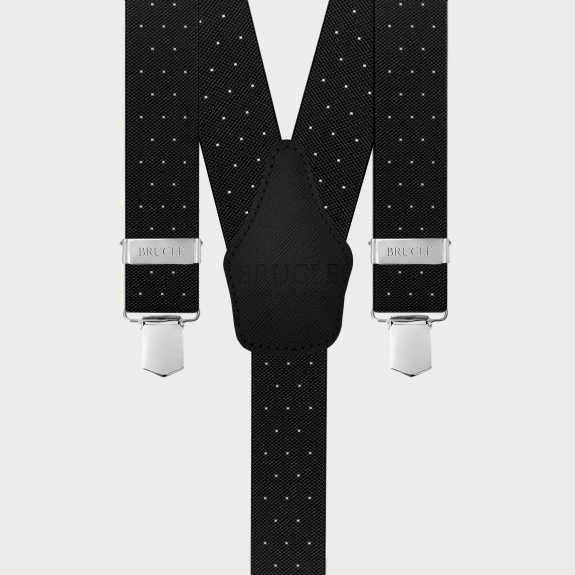 Bretelle nere a pois unisex elastiche con clip