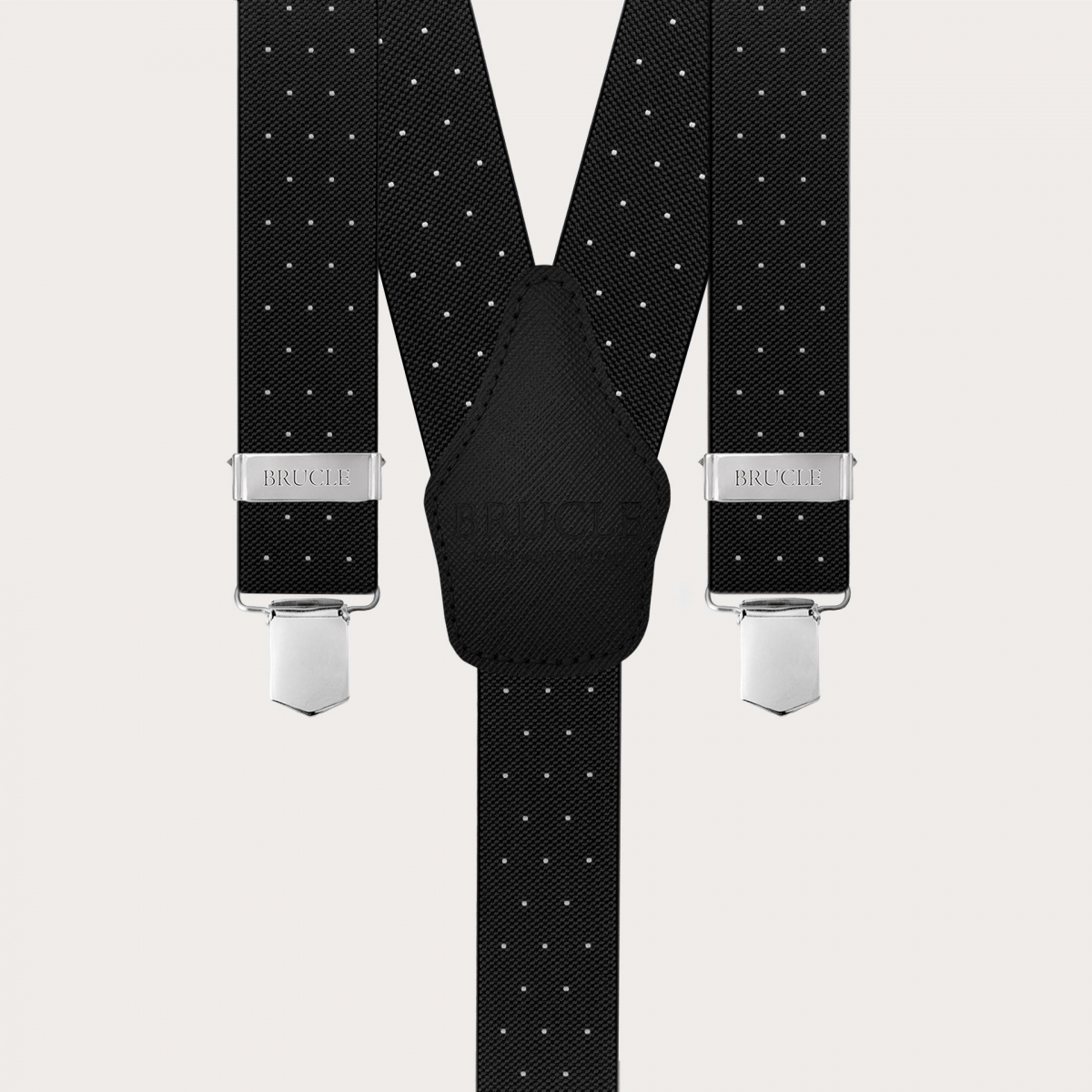 Unisex black polka-dot elastic suspenders with clips