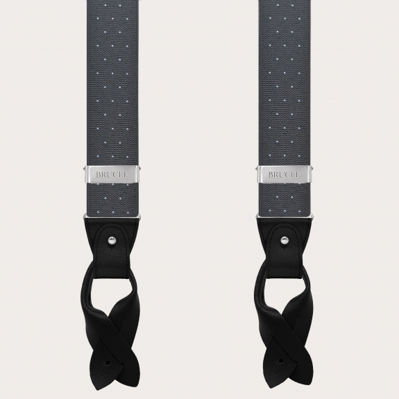 Graue Punktmuster Hosenträger mit doppelt verwendbaren Knöpfen und nickelfreien Clips