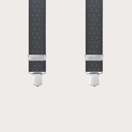 Wide grey polka-dot suspenders with clips for men and women