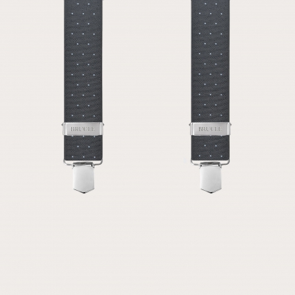 Wide grey polka-dot suspenders with clips for men and women