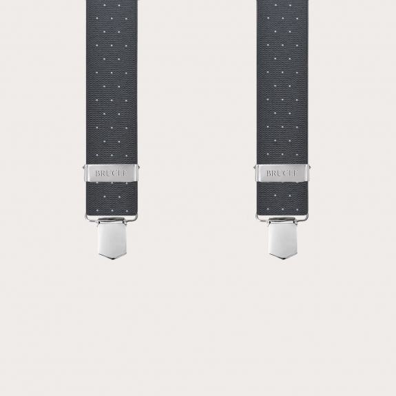 Wide grey polka-dot suspenders with clips for men and women