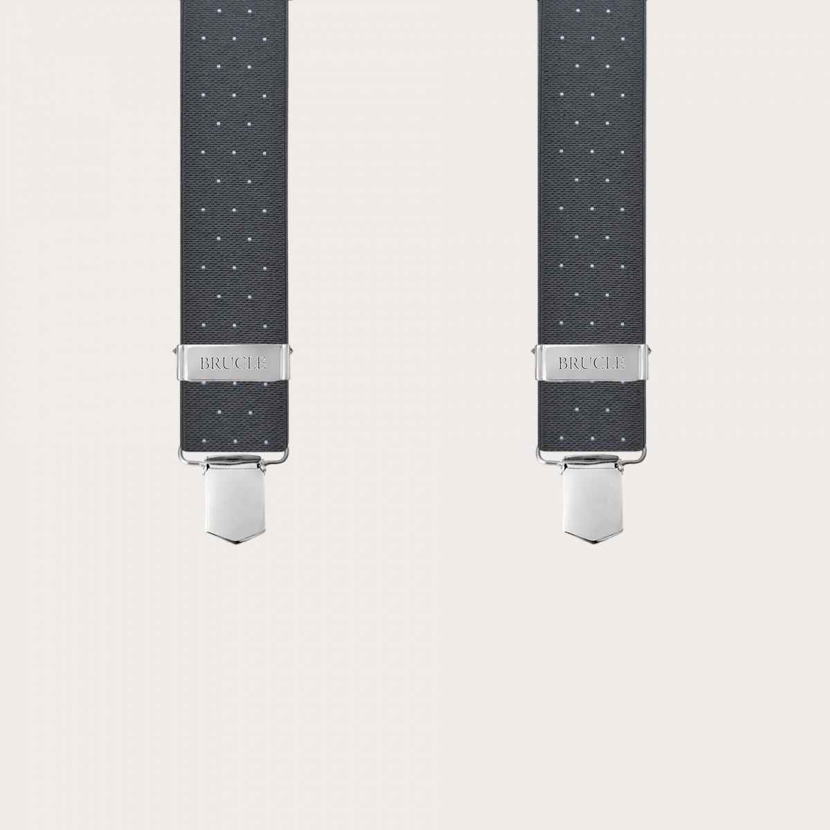 Wide grey polka-dot suspenders with clips for men and women