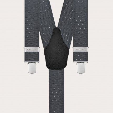Wide grey polka-dot suspenders with clips for men and women