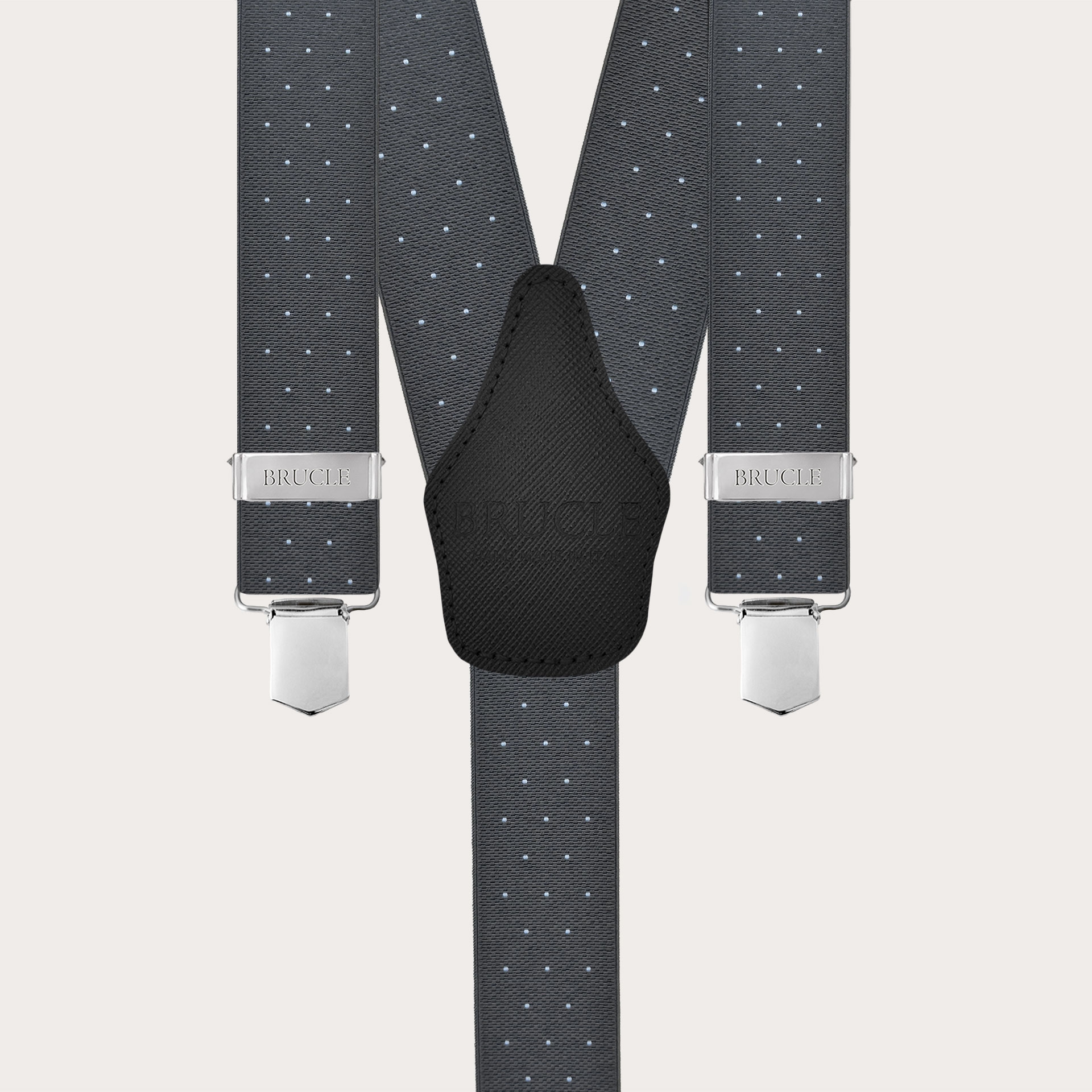Wide grey polka-dot suspenders with clips for men and women
