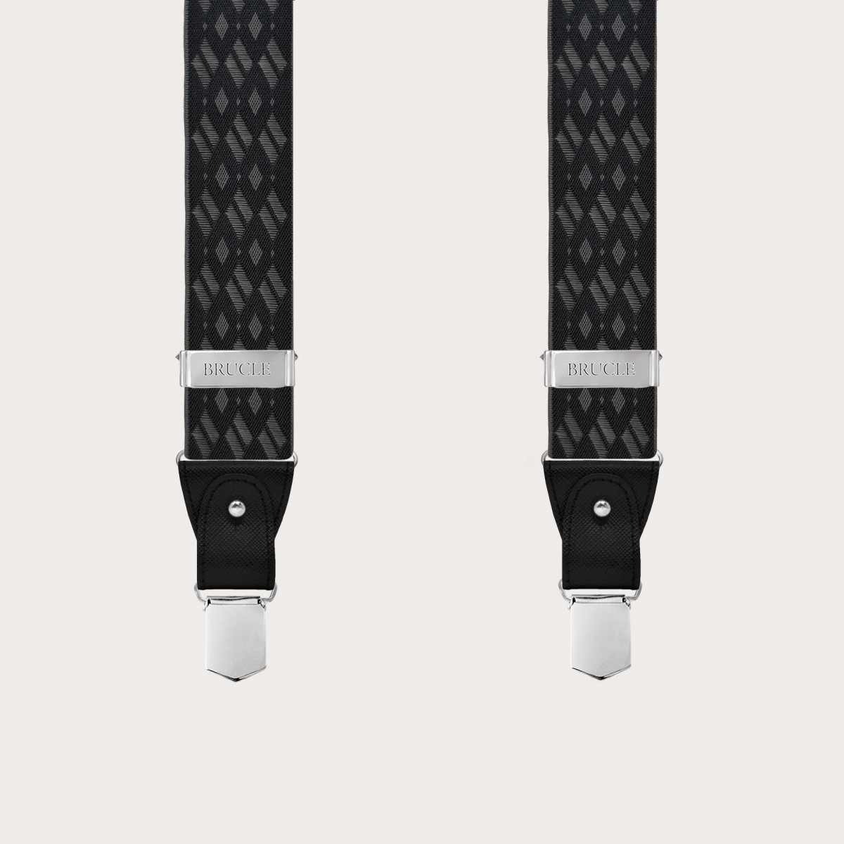 Bretelles élégantes à motifs de losanges noires et grises pour boutons ou clips sans nickel