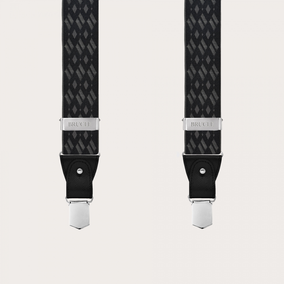 Tirantes elegantes de rombos en negro y gris para botones o clips sin níquel