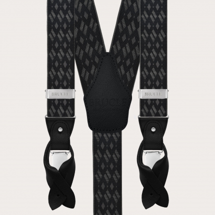 Elegante schwarz-graue Hosenträger mit Rautenmuster für Knöpfe oder nickelfreie Clips