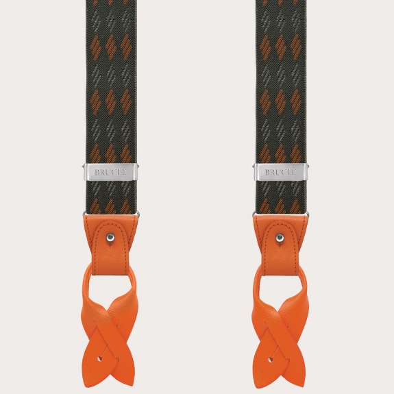 Grün-orange gestreifte elastische Hosenträger für Knöpfe oder Clips