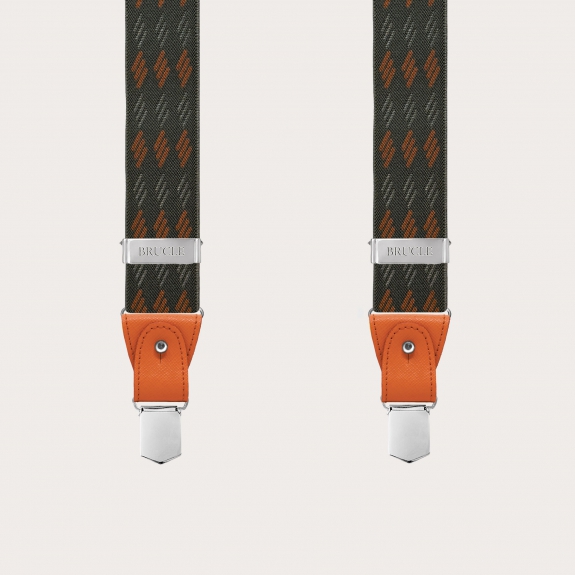 Grün-orange gestreifte elastische Hosenträger für Knöpfe oder Clips