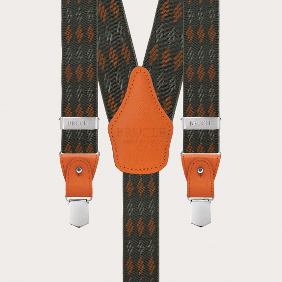 Grün-orange gestreifte elastische Hosenträger für Knöpfe oder Clips