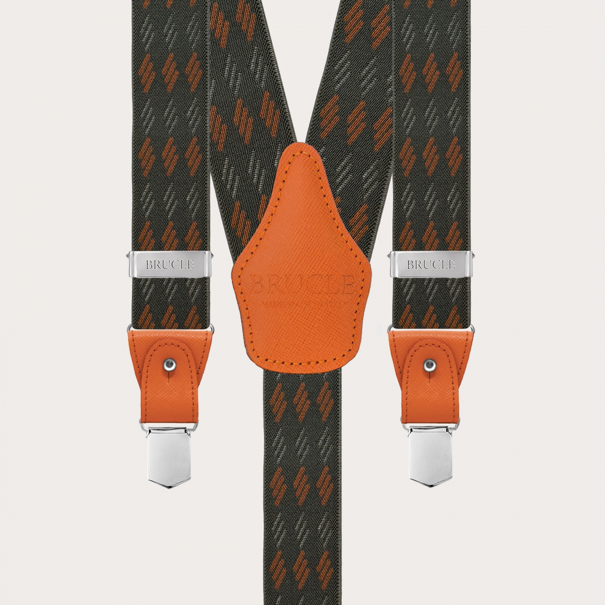 Grün-orange gestreifte elastische Hosenträger für Knöpfe oder Clips