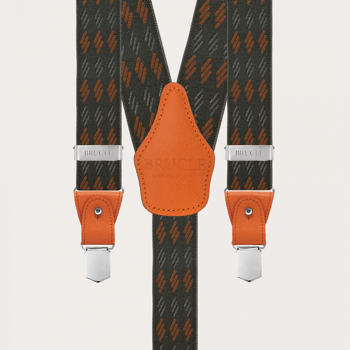 Grün-orange gestreifte elastische Hosenträger für Knöpfe oder Clips