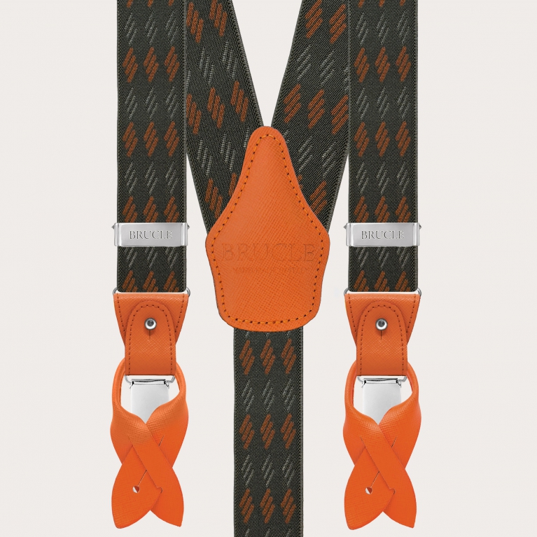 Grün-orange gestreifte elastische Hosenträger für Knöpfe oder Clips