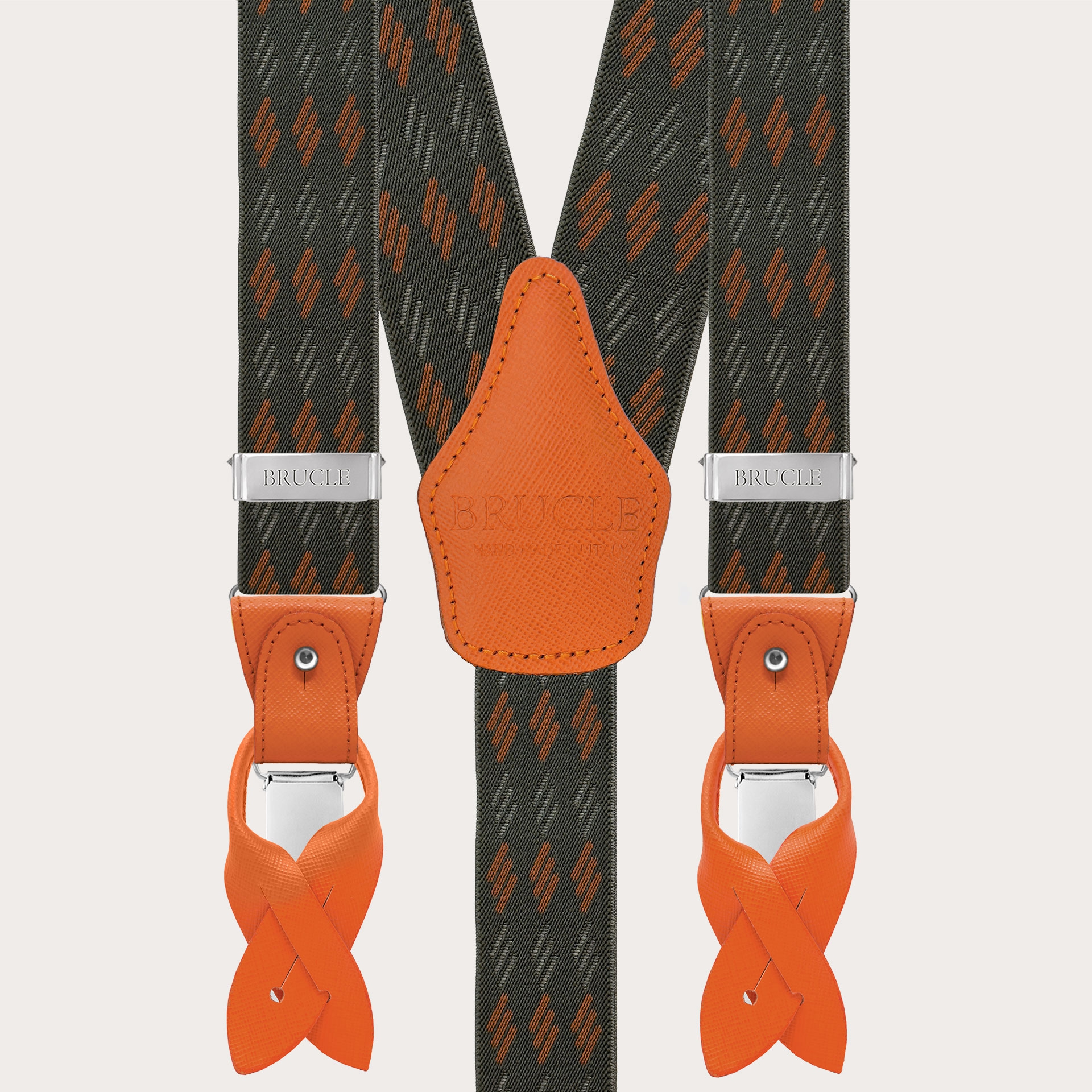 Grün-orange gestreifte elastische Hosenträger für Knöpfe oder Clips