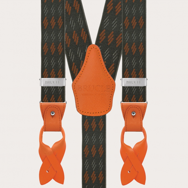 Grün-orange gestreifte elastische Hosenträger für Knöpfe oder Clips