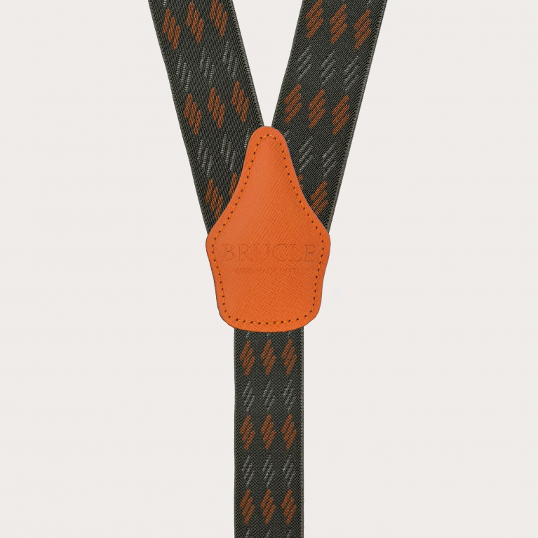 Breite grün-orange gestreifte elastische Hosenträger