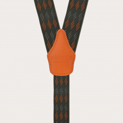 Wide green and orange striped elastic suspenders