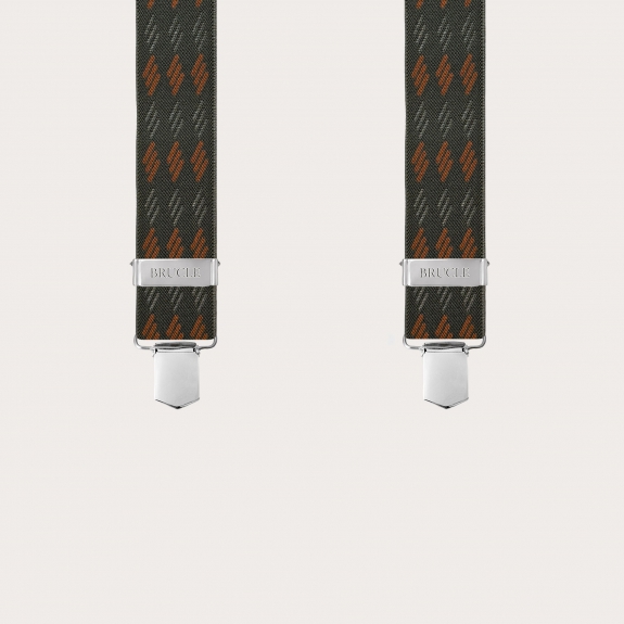 Wide green and orange striped elastic suspenders