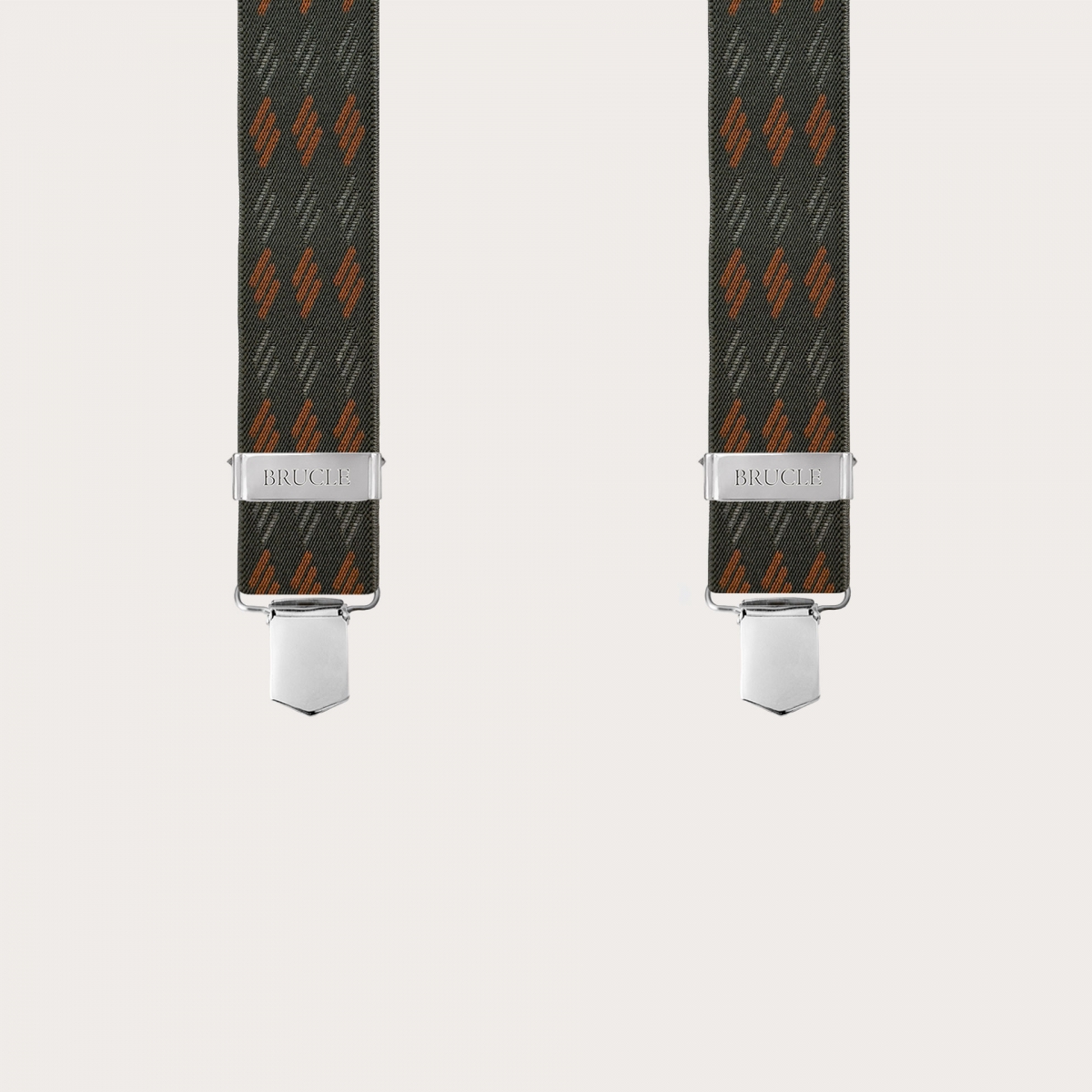 Wide green and orange striped elastic suspenders