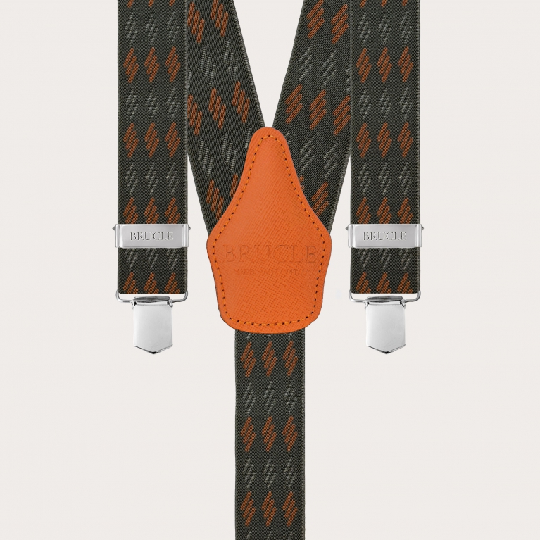 Breite grün-orange gestreifte elastische Hosenträger