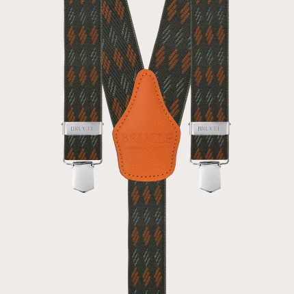 Breite grün-orange gestreifte elastische Hosenträger