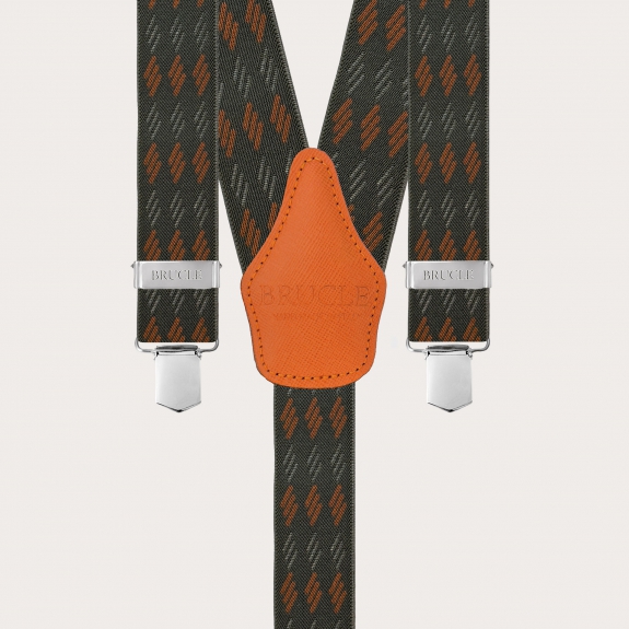 Wide green and orange striped elastic suspenders