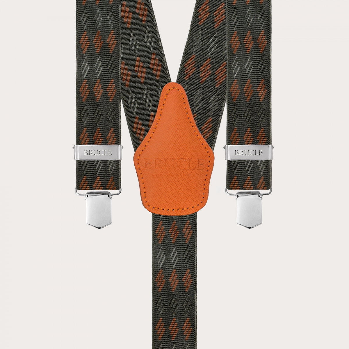 Wide green and orange striped elastic suspenders