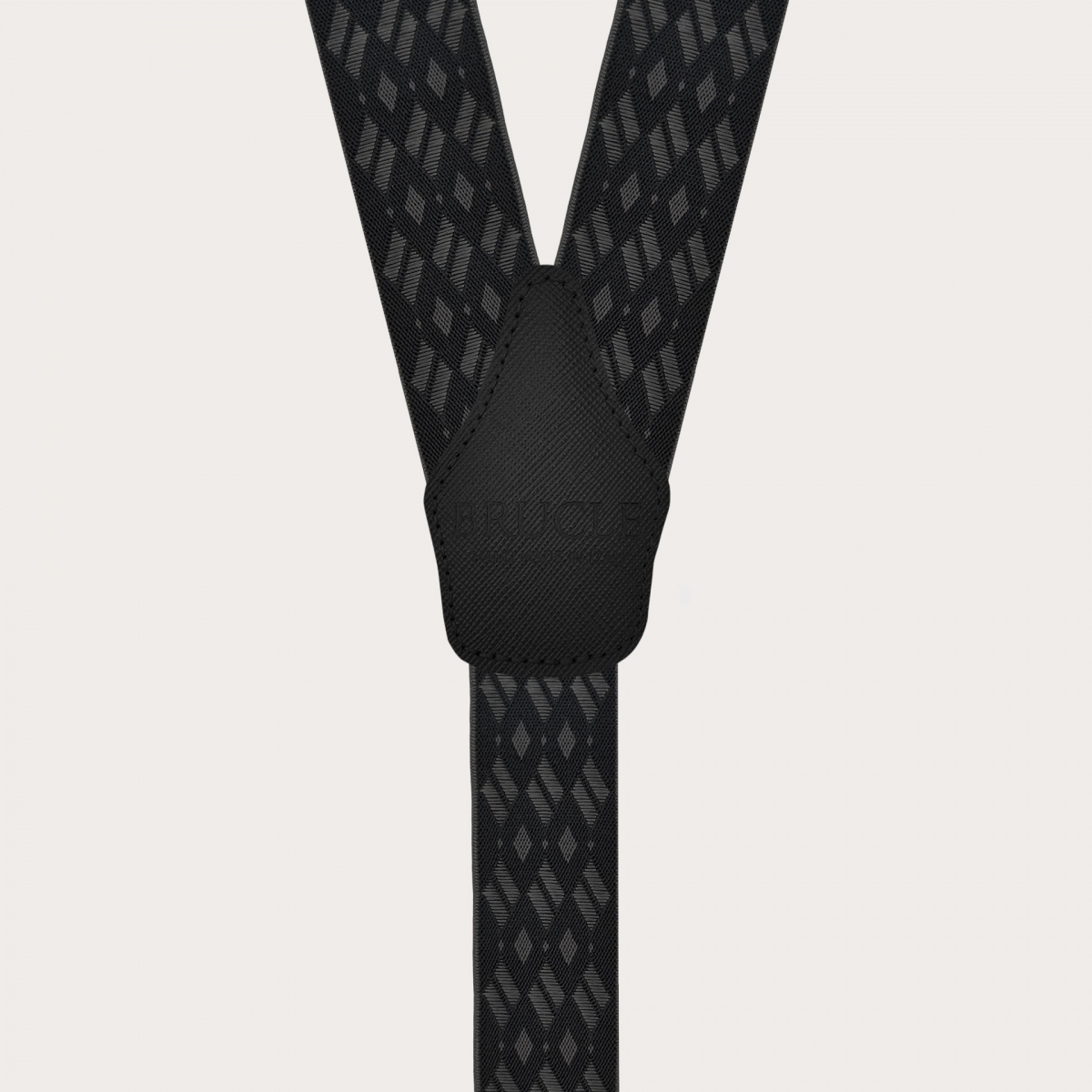Wide black and grey diamond-patterned elastic suspenders