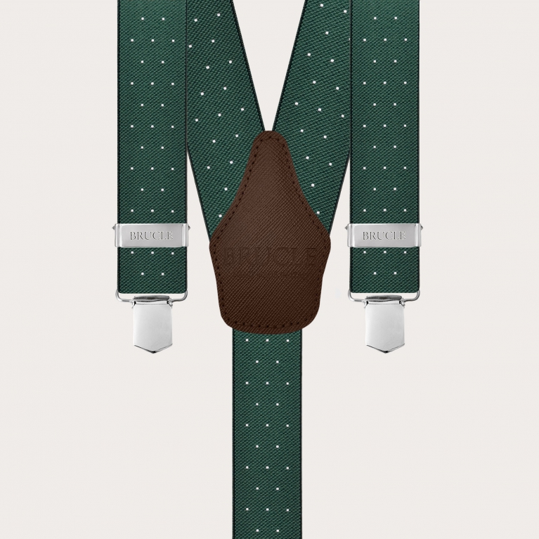 Green polka-dot suspenders with clips for men and women