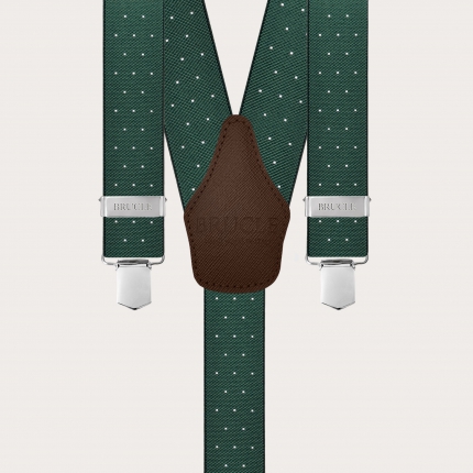 Green polka-dot suspenders with clips for men and women