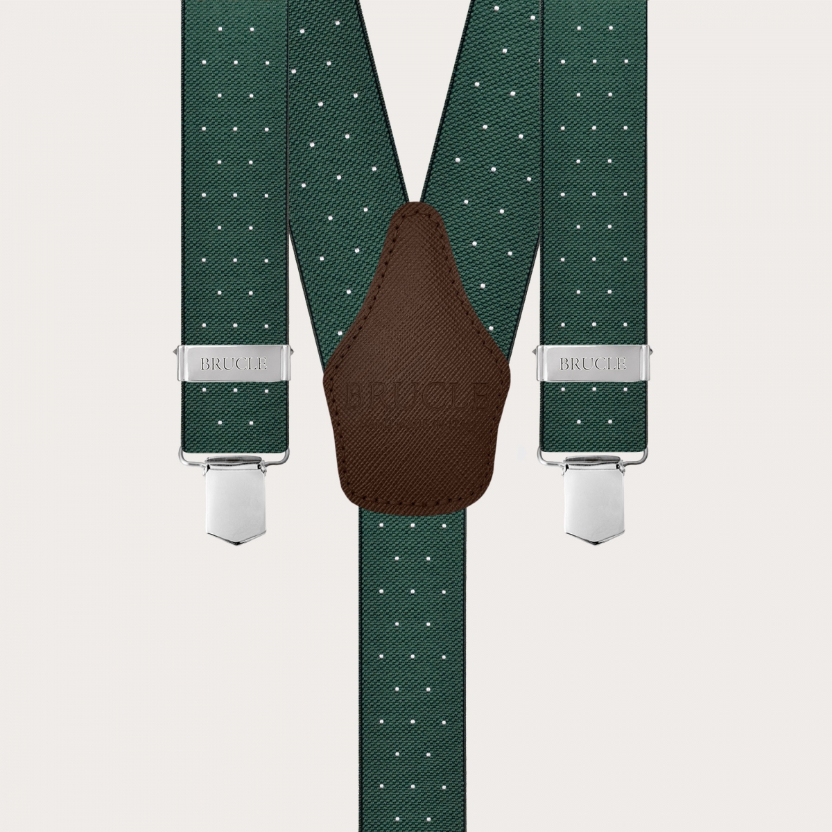 Green polka-dot suspenders with clips for men and women