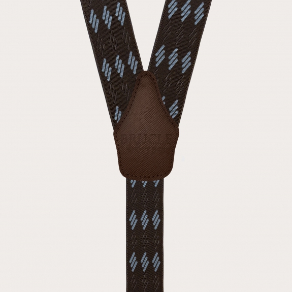 Bretelle elastiche marroni con righe azzurre per bottoni o clip